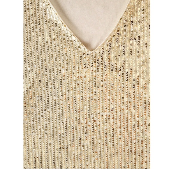 All Over Sequin Champagne Gold V-Neck Cami Top - Picture 5 of 9